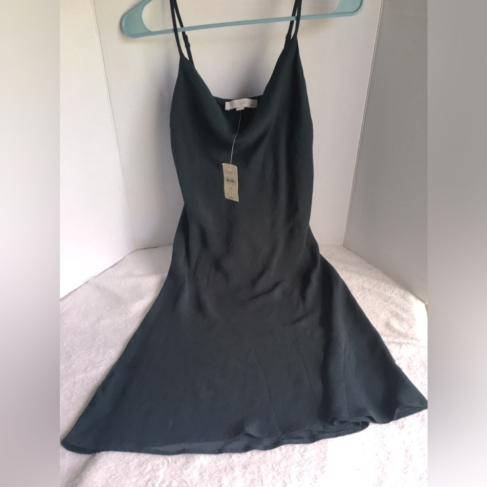 Loft Dress~ Midi with spaghetti straps, Size 0P - Black NWT